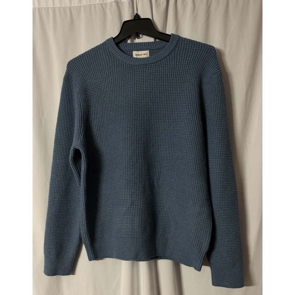NWT Industry Republic Mens Slate Blue Waffle Knit Crewneck Sweater Size Medium